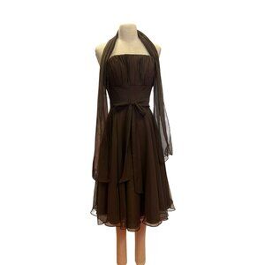 Mori Lee By Madeline Gardner Brown Strapless Dress With Sheer Shawl USA Size 3/4